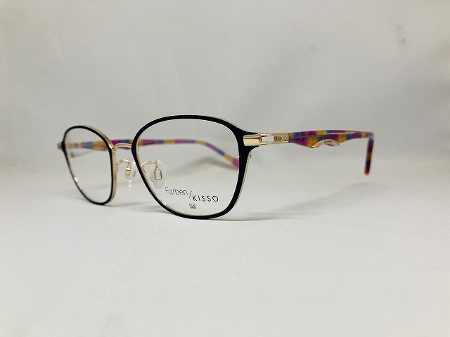 ピンク、オレンジ、ブルーのステンドグラス模様のカラフルめがねFARBEN(ファルベン日本製)