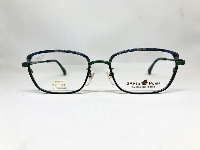 お洒落なビジネス用チタン素材メガネ（グリーン＆ネイビーカラー）